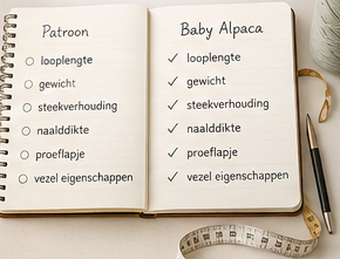 Breipatroon met konen 100% Baby Alpaca om het originele garen te vervangen