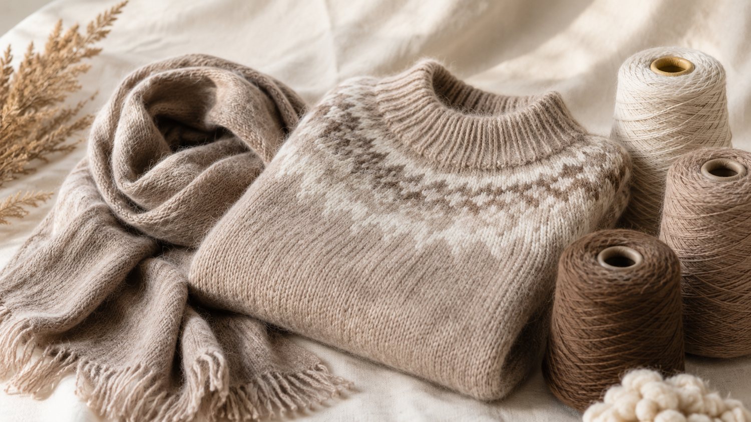 Gebreide trui en sjaal met konen 100% Baby Alpaca