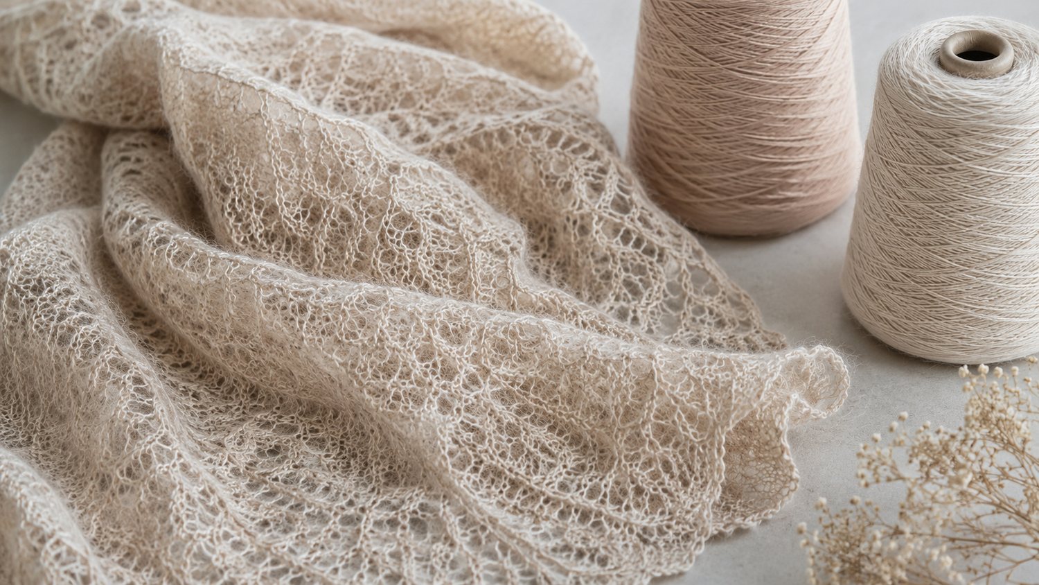 Fijne gebreide omslagdoek van Baby Alpaca met konen